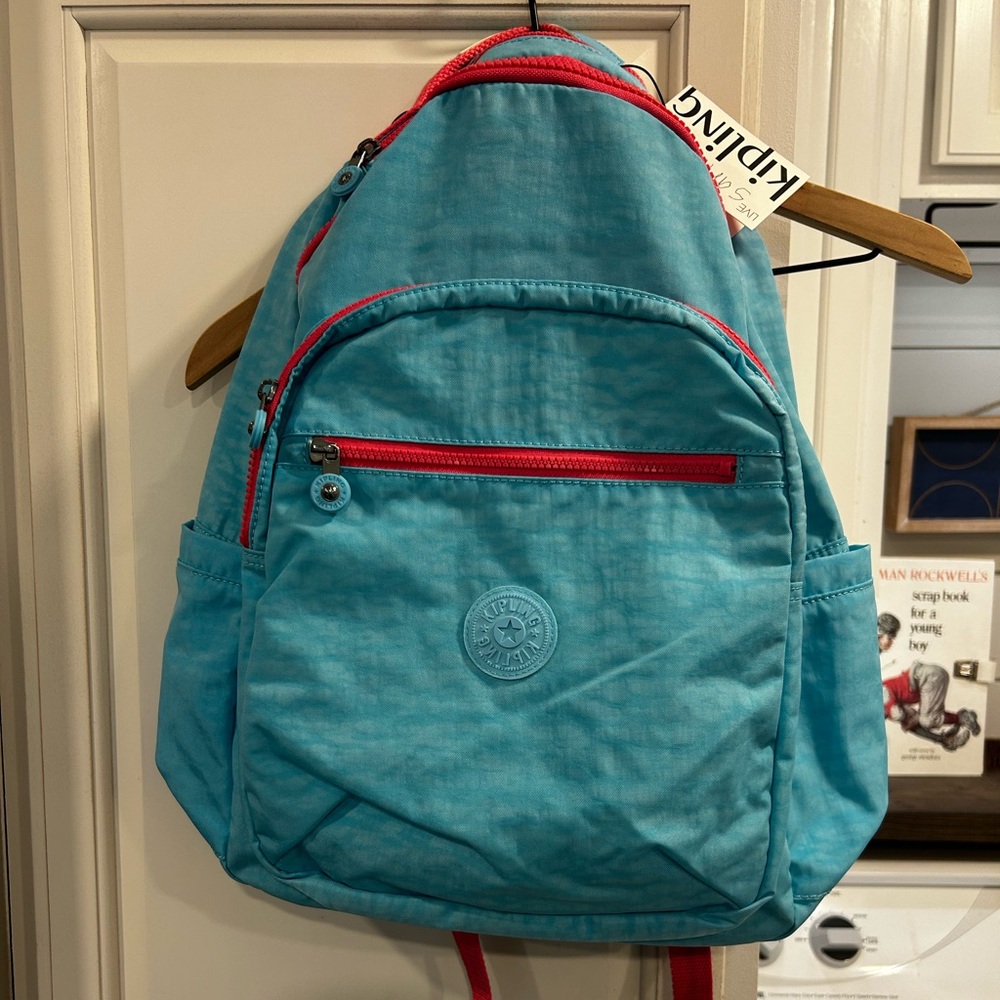 Kipling Women's Seoul Large 15" Laptop School Backpack Water Resistant Blue Sea